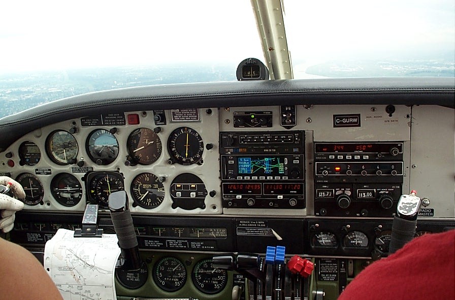 The Instrument Panel of Langley Flying School's Piper Seneca during an approach into Portland International. Pilot: Rita Methorst